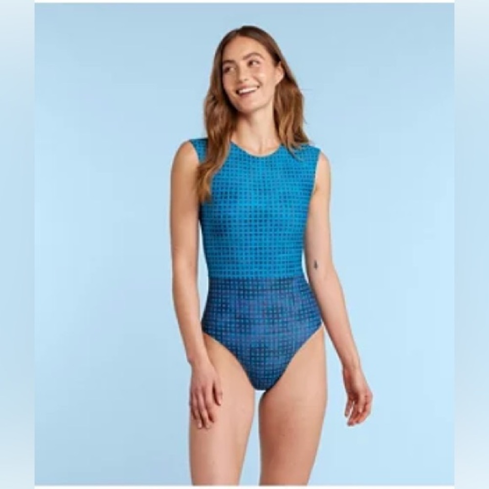 Summersalt x L.L. Bean full coverage one piece swimsuit blue check women size 18
